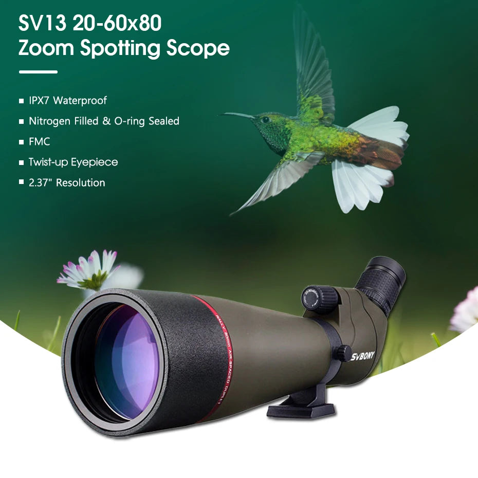 Bird Watching Telescope SV401/SV13 20-60X80 Spotting Scope Waterproof Camping Equipment for Moon Target Shooting